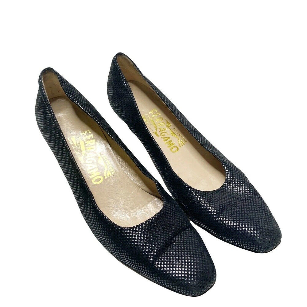 salvatore Ferragamo Black Textured Leather Pumps Heels Sz 7 Women Italy
